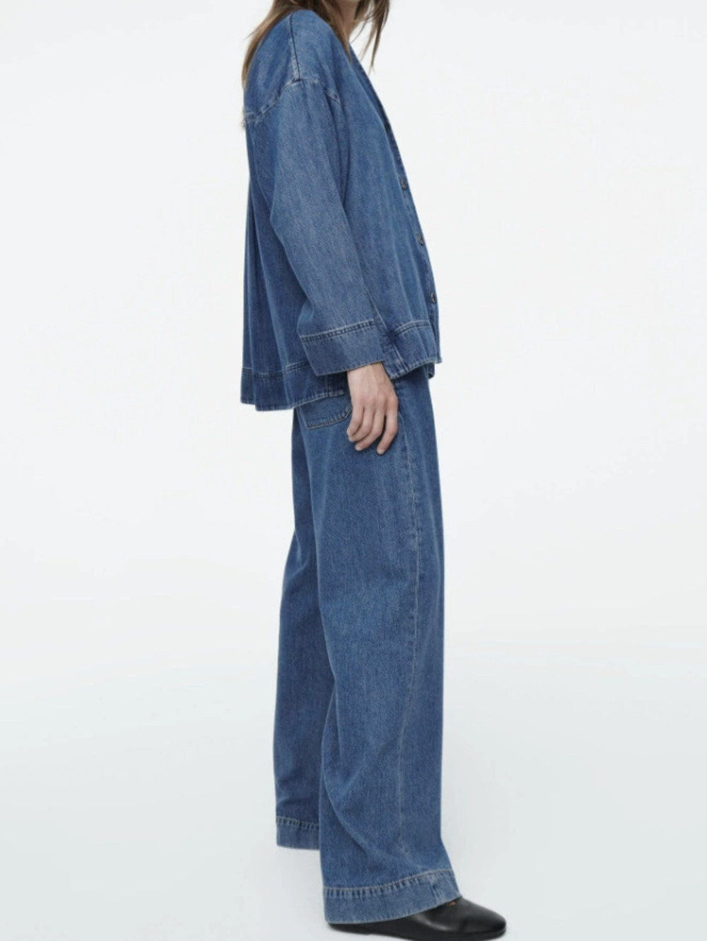 Zara Casual Fall Loose Denim Drop Shoulder Top Pants Set
